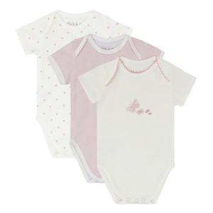Ely's & Co.  Cotton Baby Girl Short Sleeves Bodysuits-Undershirts Pink - 3 Pack ,Stripes, Floral Dot , Butterfly - 1 of 4