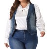 Agnes Orinda Women's Plus Size Denim Sleeveless V Neck Button Down Waistcoat Jean Vest - 2 of 4