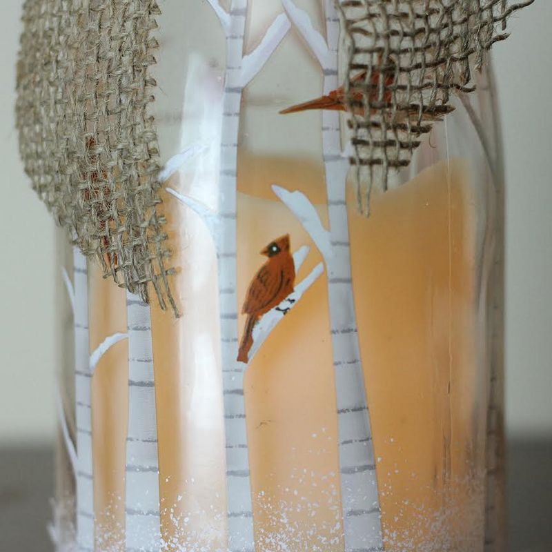 Northlight 10" LED Flameless Pillar Candle in a Clear Glass Bottle Lantern with Bird Accents, 4 of 5