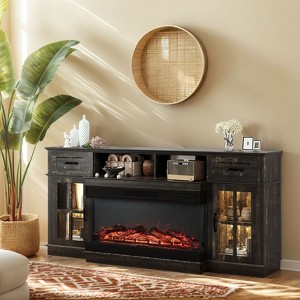 Farmhouse 70'' TV Stand For Tvs Up To 80'' With Electric Fireplace and Adjustable Shelves - 1 of 4