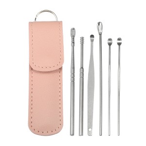 Unique Bargains Stainless Steel Ear Cleansing Tool Set with Faux Leather Packaging 6 Pcs - 1 of 4