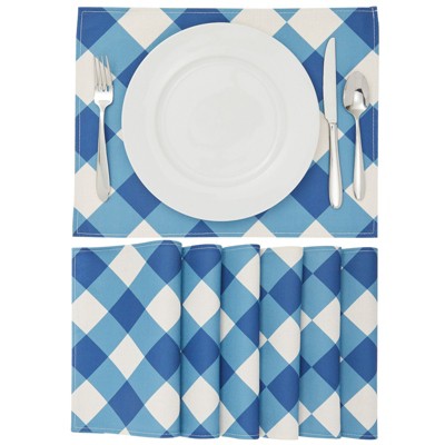 Farmlyn Creek Buffalo Check Placemats Set of 6 for Dining Table, 12.75x16.75 in, White and Blue