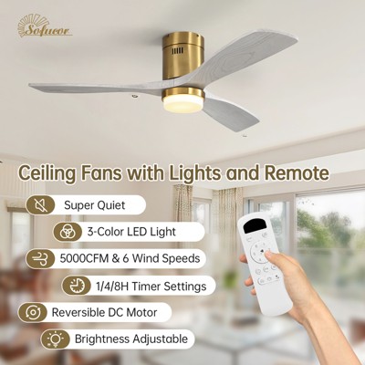 52 Inch Flush Mount Ceiling Fan with Remote Control, Wood Blades Modern Outdoor Ceiling Fans for Bedroom/Farmhouse/Patio/Indoor Quiet DC Motor