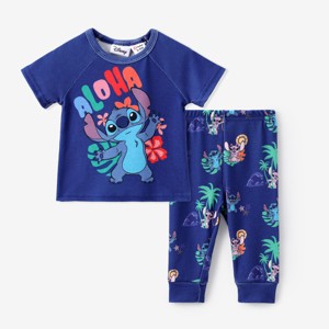 Disney Stitch Baby Boy Girl 2pcs Naia Sustainable Fabric Character Print Romper and Pants Set - 1 of 4
