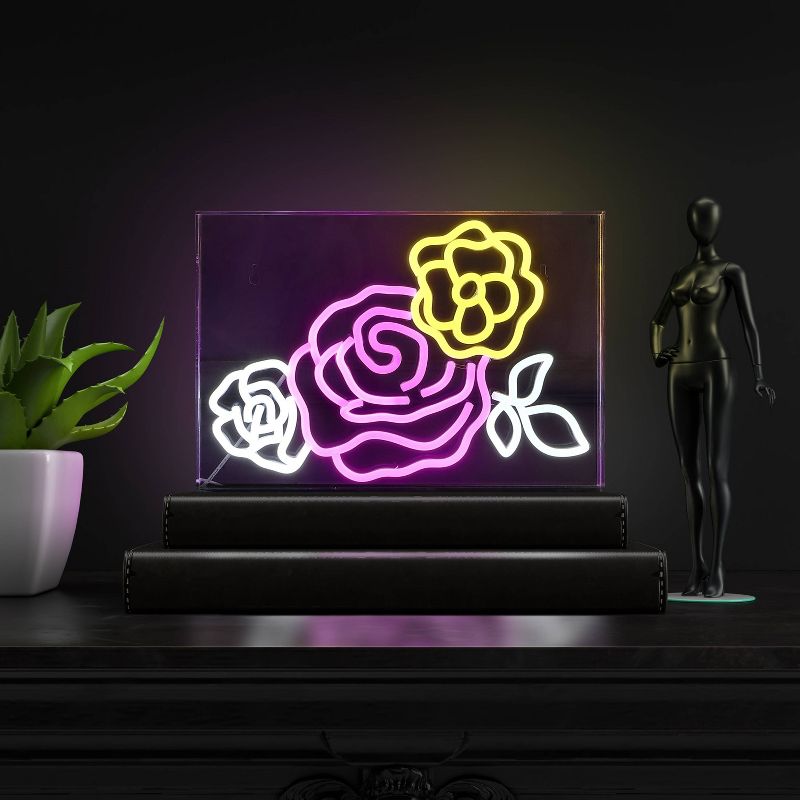 15&#34; x 10.3&#34; Crowd of Roses Contemporary Acrylic Box USB Operated LED Neon Light Pink/White/Yellow - JONATHAN Y, 4 of 8