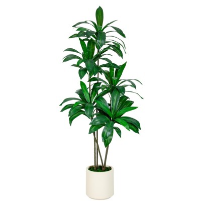 6FT Artificial Dracaena Tree with White Planter, Indoor Outdoor Faux Plant
