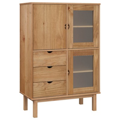CLIHOME 49.2" H Classic Wooden Highboard Coffee Bar Cabinet Buffet Cabinet With Storage, Brown