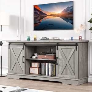 Homhougo Farmhouse TV Stand for 65 Inch TV, Entertainment Center with Storage and Sliding Barn Doors(Gray Wash) Gray - 1 of 4