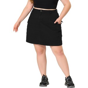 Agnes Orinda Women's Plus Size A-Line Zipper Front Flare Denim Mini Skirts - 1 of 4