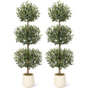 5FT Artificial Olive Triple Ball Topiary Trees with Moss & Inner Pot, Realistic Fake Shrubs Trees, Faux Plants Round Bushes Fake Shrubs Potted - 1 of 4