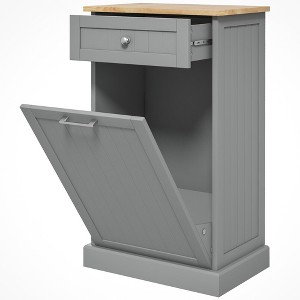 Aghana Digitals Charcoal Gray Kitchen Trash Bin Cabinet with Tilt-Out Door, Drawer & Oak Grain Top - 1 of 4