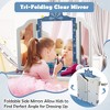 Costway 2 in 1  Kids Vanity Table and Chair Set with Drawer &Detachable Tri-Folding Mirror and Stool for Toddlers & Kids Pink/Blue - 3 of 4