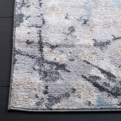 Ivory and Gray Abstract Square Synthetic Area Rug
