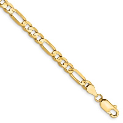 Black Bow Jewelry 4.5mm, 14k Yellow Gold, Open Concave Figaro Chain Bracelet