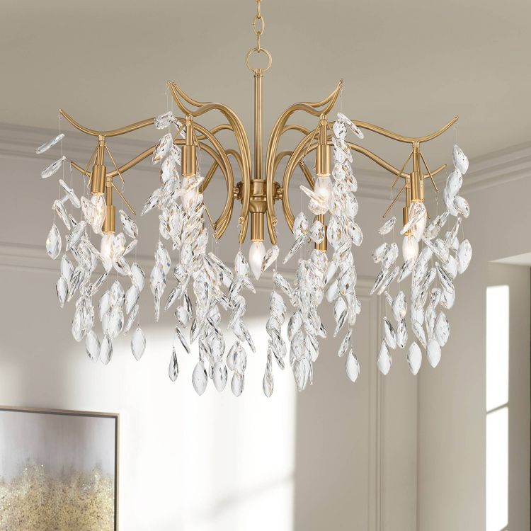 Vienna Full Spectrum Rysa Warm Brass Chandelier 30 1/2" Wide Modern Clear Crystal 9-Light Fixture for Dining Room House Foyer, 2 of 9