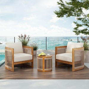 Christopher Knight Home Krizzix Boho 3 Piece Outdoor Acacia Wood Woven Rope Seating Set with Cushions - 1 of 4