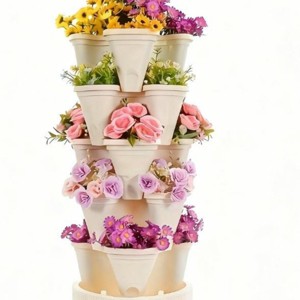 SEVOBAL Planters 16-Piece Stackable Vertical Garden Planters with Wheels for Flowers Herbs and Vegetables, White, 10"*14"*14" - 1 of 4
