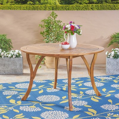 Outdoor Acacia Wood Dining Table with Teak Finish,Patio Dining Table with Slatted Top for Garden or Deck,Modern Round Dining Table-Cuddlewood