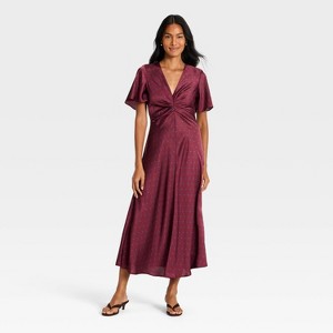 a new day burgundy dress Women's Short Flutter Sleeve Ruched Maxi Color:Marigold