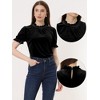 INSPIRE CHIC Women's Short Sleeve Velvet Keyhole Back Ruffle Mock Neck Shirt - 2 of 4
