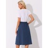 Allegra K Women's High Elastic Waist Button Pleated Linen A-Line Skirts - 3 of 4