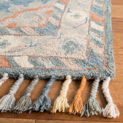 Handmade Tufted Floral Blue Wool Runner Rug - 2'3" x 9'