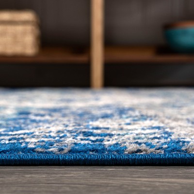 Blue and Dark Gray Medallion Synthetic 4' x 6' Area Rug