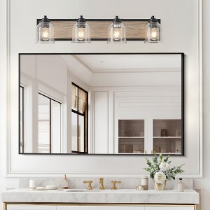 32" Farmhouse Vanity Light Fixture,4-Light Bathroom Wall Sconce,Black and Wood Grain Finish,Modern Industrial Design for Bathroom Powder (No Bulbs) - 1 of 4