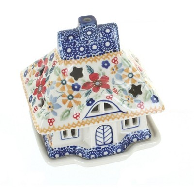 Blue Rose Polish Pottery Red Daisy House Luminary