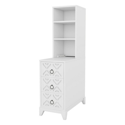 Vynxaria Decorative Storage Drawers - White End Table with 3 Drawers and Adjustable Shelves