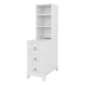 Vynxaria Decorative Storage Drawers - White End Table with 3 Drawers and Adjustable Shelves - 1 of 4