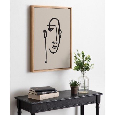 Minimalist Neutral Line Art Face Framed Canvas, 18x24