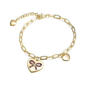 Guili Shimmering Sterling Silver Gold Plated Heart Paper Clip Chains Bracelet.