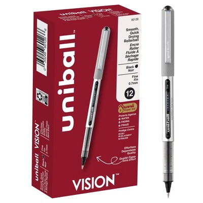 uni-ball Vision Rollerball Pens Fine Point Black Ink Dozen (60126)