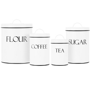 Outshine Co White Farmhouse Nesting Kitchen Canisters (Set of 4) - Sugar, Tea, Coffee, Flour Canisters - 1 of 4