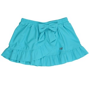 RuffleButts Girls Swim Bow Skirt Cover-Up - Bright Aqua, 12/14 - 1 of 4