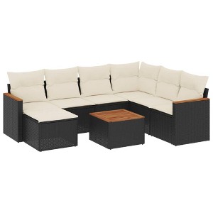 vidaXL 8 Piece Patio Sofa Set with Cushions Black and Cream - With Table - 1 of 4