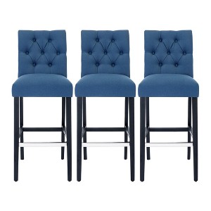 WestinTrends Hayes 29" Linen Fabric Tufted Bar Stool (Set of 3) - 1 of 4