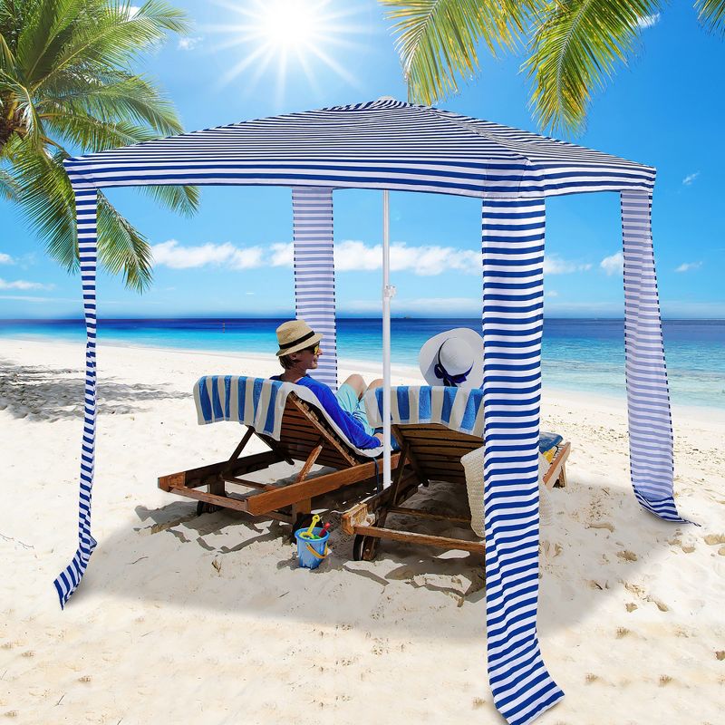 Costway 6.6' x 6.6' Foldable Beach Cabana Easy-Setup Beach Canopy W/ Carry Bag Navy\Blue, 2 of 11