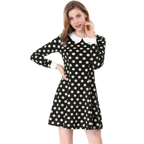Женские платья INSPIRE CHIC Women's Peter Pan Collar Contrast Printed A-Line Short Dresses Large Black