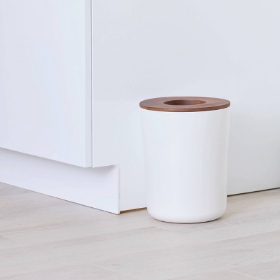 Eco-Friendly White Steel Waste Basket with Wood Lid
