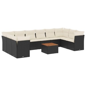 vidaXL Garden Sofa Set Black and Cream PE Rattan and Solid Acacia Wood - 1 of 4