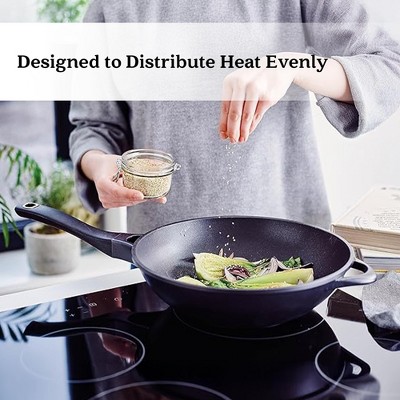 Alva Energy 12" Black Nonstick Cast Aluminum Wok Pan