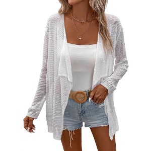 Lightweight Crochet Cardigan Sweater Rib Knit Open Front Sweater Coats - 1 of 4