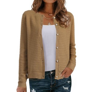 INSPIRE CHIC Women's Crew Neck Long Sleeve Button Down Casual Sweater Knitted Cardigan - 1 of 4