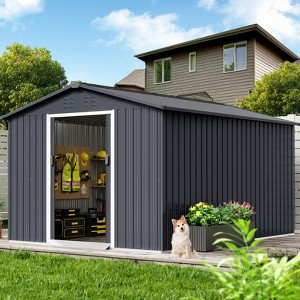 TROPOW 8x12 FT Outdoor Storage Shed, Metal Garden Shed with Lockable Door,and Sloped Roof, Utility Metal Tool Storage Sheds for Backyard, Gray - 1 of 4
