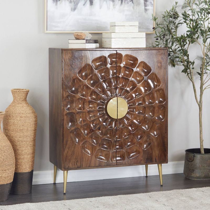 Contemporary Carved Mango Wood Cabinet Brown - Olivia &#38; May, 1 of 9