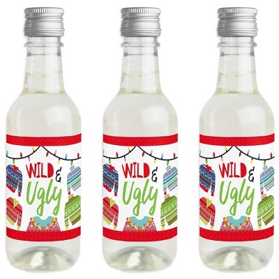 Big Dot of Happiness Wild & Ugly Sweater Party - Mini Wine & Champagne Bottle Label Stickers - Holiday Christmas Animals Party Favor Gift - Set of 16