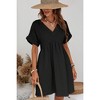 Amaryllis Women's Boho Babydoll Dress Short Sleeve V-Neck Embroidered Trim Flowy A-Line Mini Dress Casual Style - 2 of 4