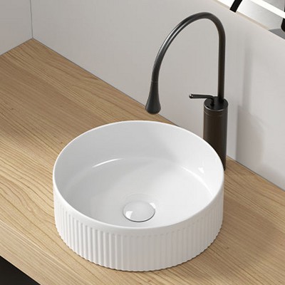 Hrinhom 14.6"W Round Bathroom Sink Above Counter,Modern Porcelain Vessel Sink Without Faucet